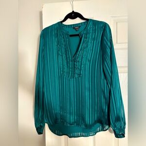 Express Women's Teal Striped Blouse